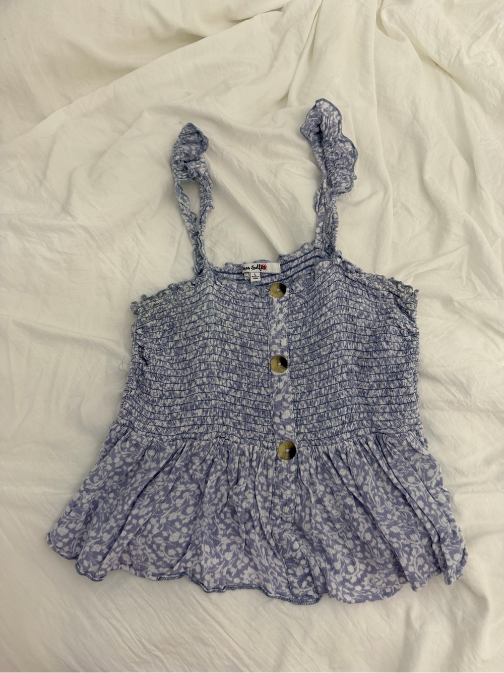 Miss Selfridge Lavender Smocked Tank with Button Detail